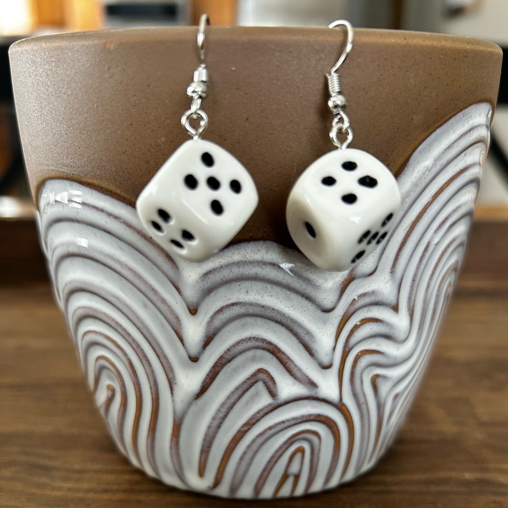 White Dice Earrings
